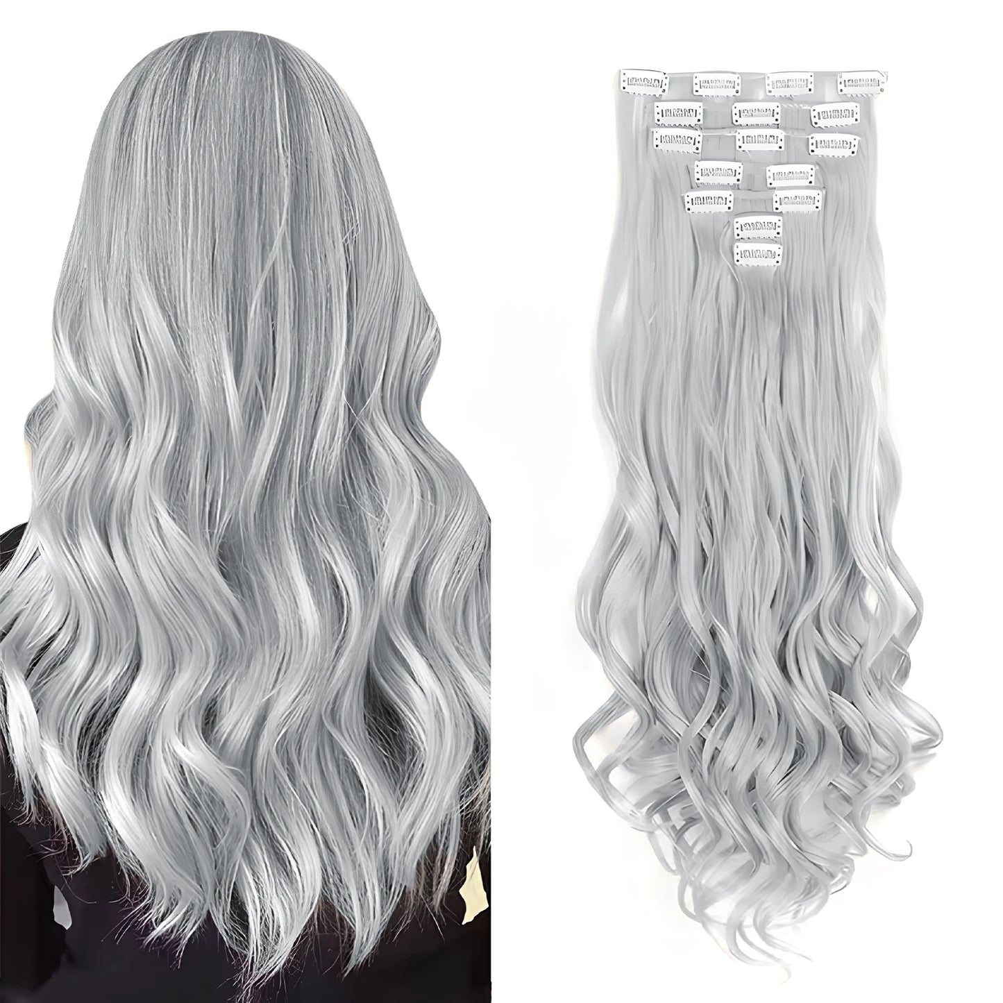 Clip In Hair Extensions 7 PCS Full Head 22-Inch-Long Curly Wavy Synthetic Hair Pieces