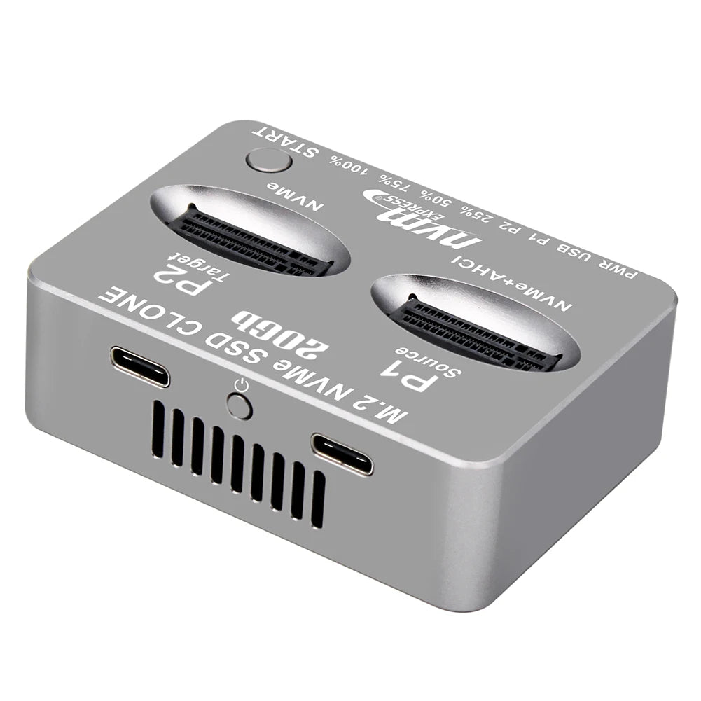 Dual-Bay M.2 NVME SSD Clone USB3.2 Type C NVME Docking Station M.2 M.3 NVME PCI-E External Hard Disk Box for M2 SSD M Key SSD