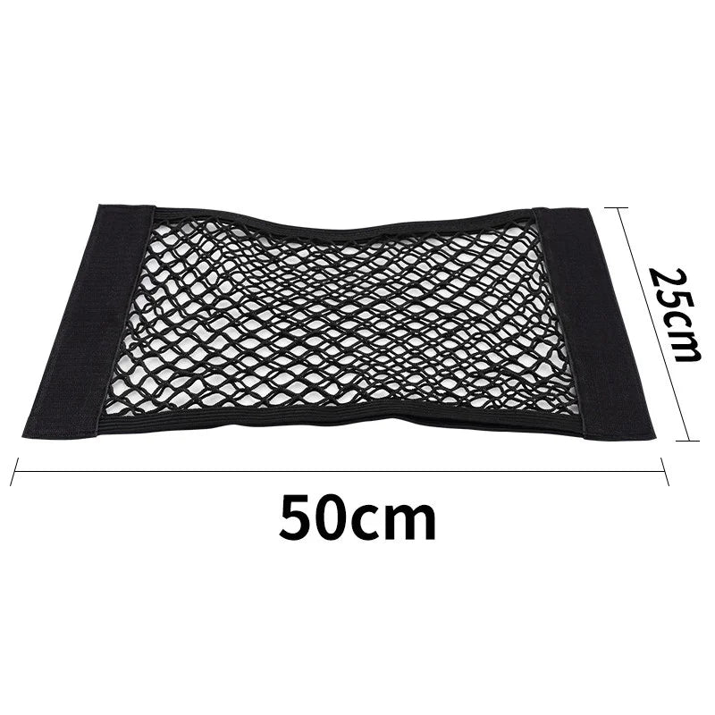 Universal Car Trunk Mesh Organizer – Tailgate Storage Net & Seat‑Back Pocket with Magic Tape