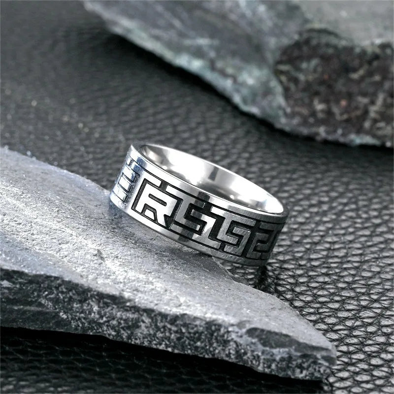 Men’s Titanium Steel Retro Ring – Handmade Fashion Statement Band