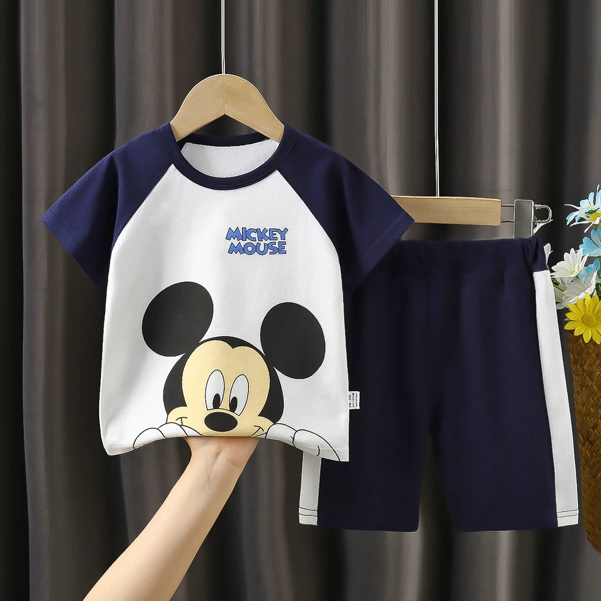 Mickey Short‑Sleeve Summer Set – Cartoon Cotton T‑Shirt & Shorts for Toddlers 1–4 Years