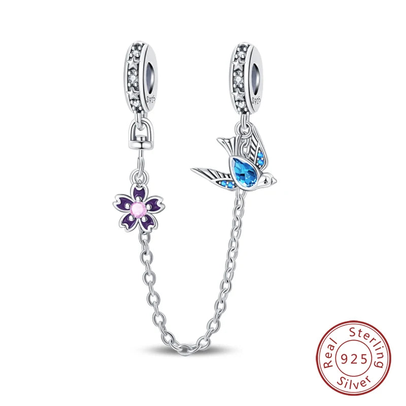 Springtime Charms 925 Sterling Silver Swallow Snail Butterfly Flower Charms Beads Fit Qikaola Bracelet DIY Birthday Jewelry Gift