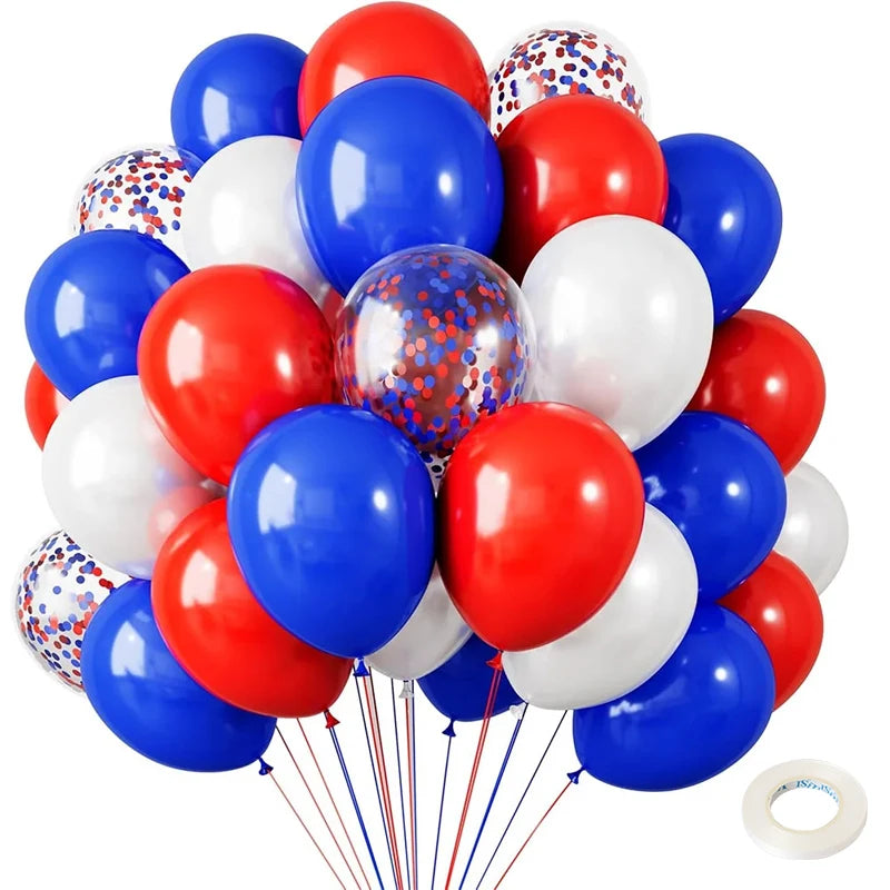 40Pcs 12Inch Red White and Blue Balloons with Confetti Balloons Kit for Independence Day Nautical Baseball Birthday Party Decor
