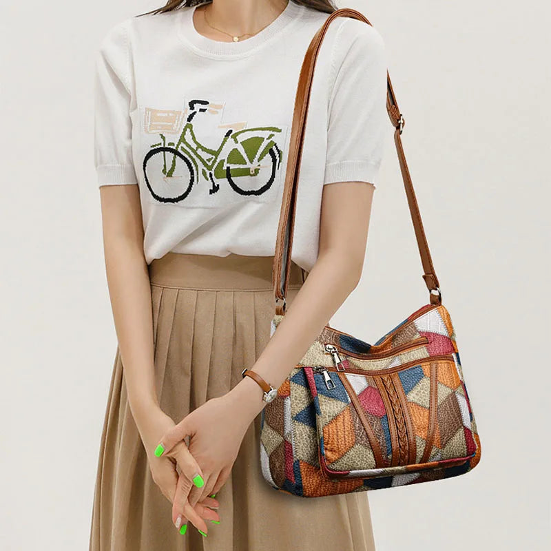 Women's Elegant Vintage Crossbody Bag Trendy HandBag Fashion Multi-pockets Shoulder Bag All-match Retro Crossbody Bag for Daily