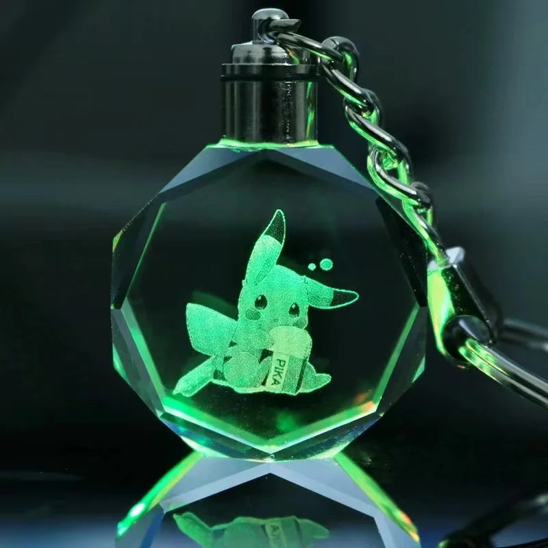 Pokemon Cartoons Anime Figure Pikachu Charizard Mewtwo Eevee Crystal Collection Luminous Keychain Pendant Model Kids Toy Gift