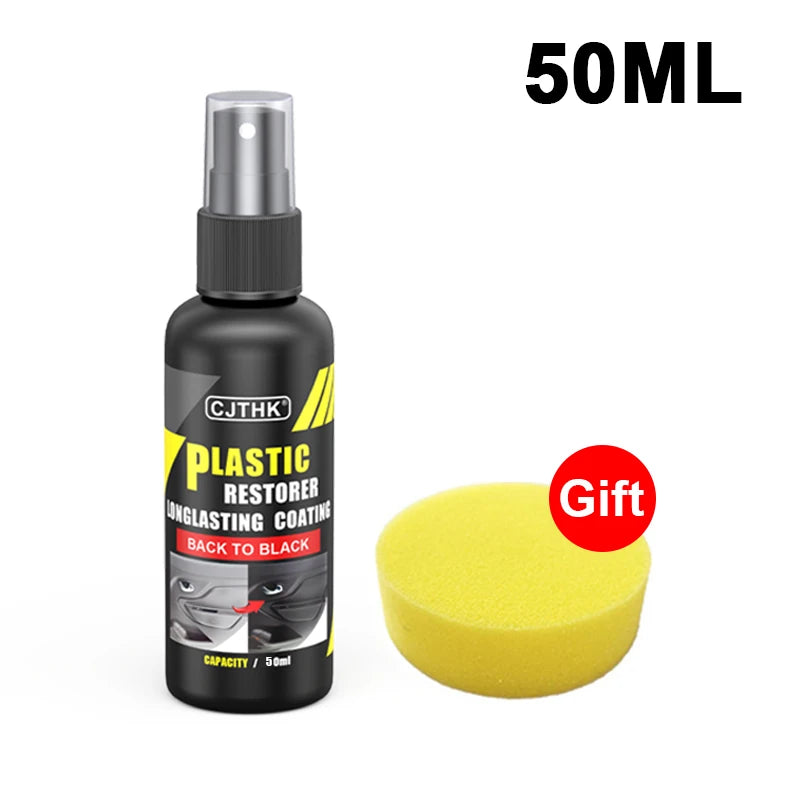 Car Plastic Restorer Coating Agent for Auto Plastic and Rubber Exterior Repair, Cleaning, Refreshing, and Restoration. Black Shine, Seal, and Brighten.