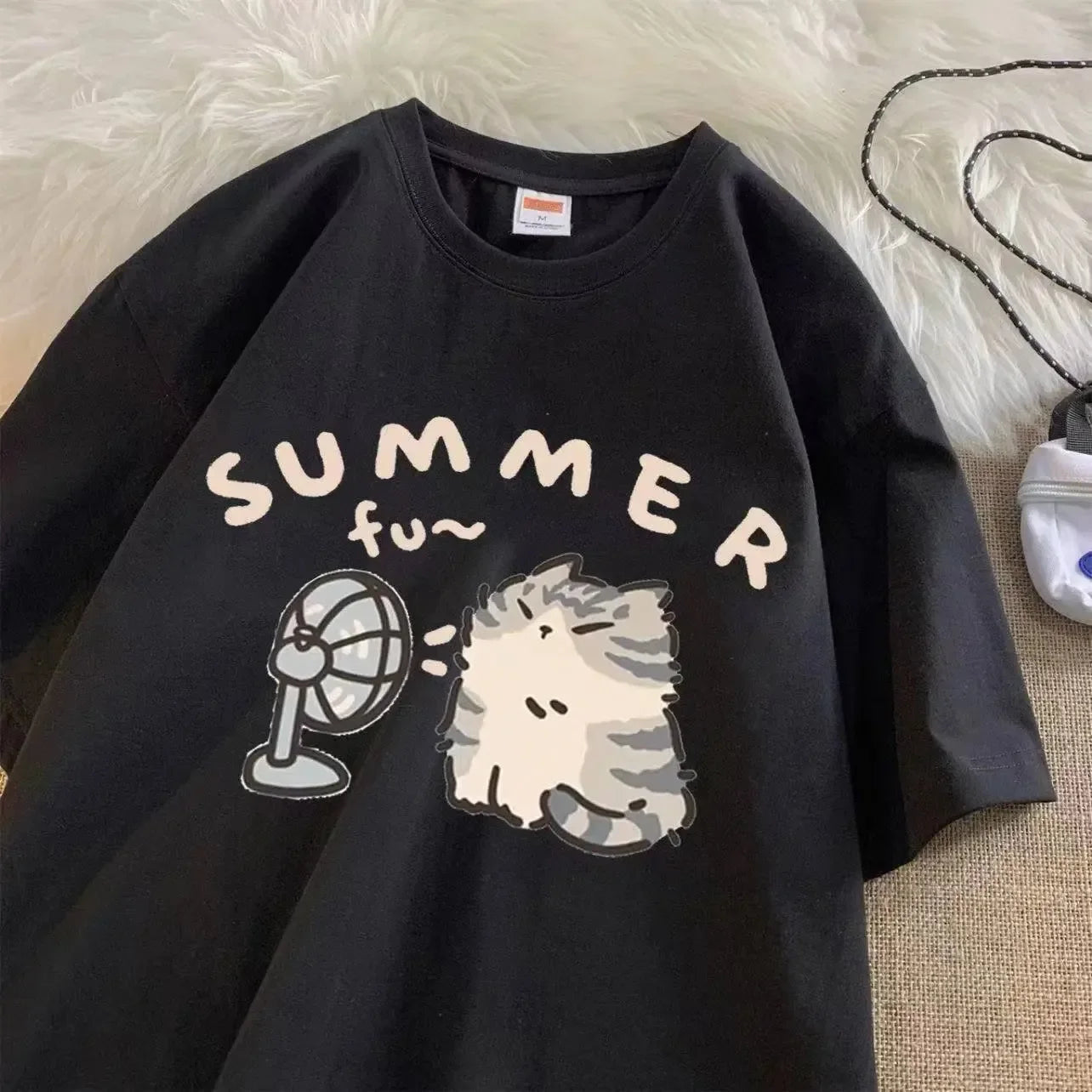 Fan Cat Graphic T‑Shirt – Unisex Summer Streetwear Short Sleeve Casual Top