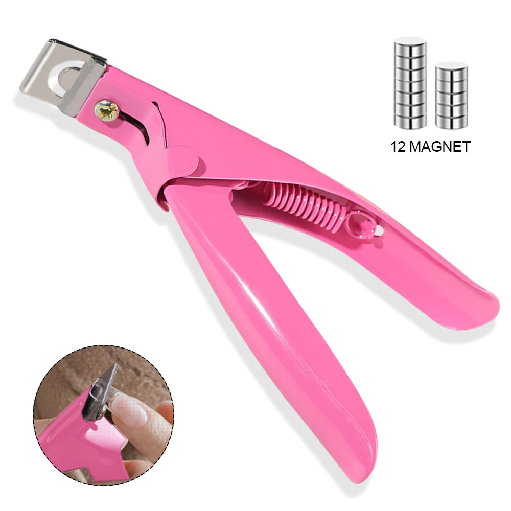 Acrylic Nail Cutter Kit - Stainless Steel Clipper and Scissors for U-Word False Tips, Manicure Tools Set with Straight Cut and 12pcs Magnet