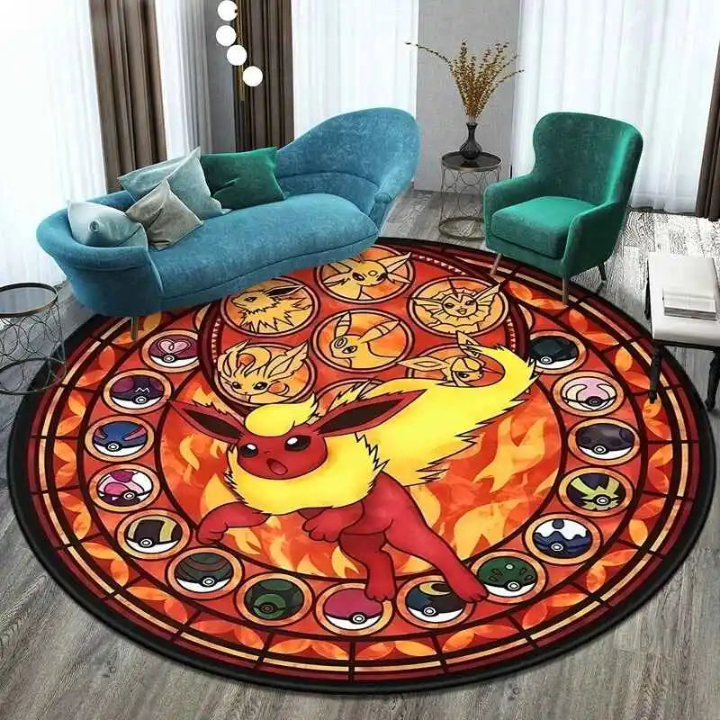 MINISO Elf Pokémon printed round carpet game soft floor mat home living room bedroom room decoration non-slip and anti-fading