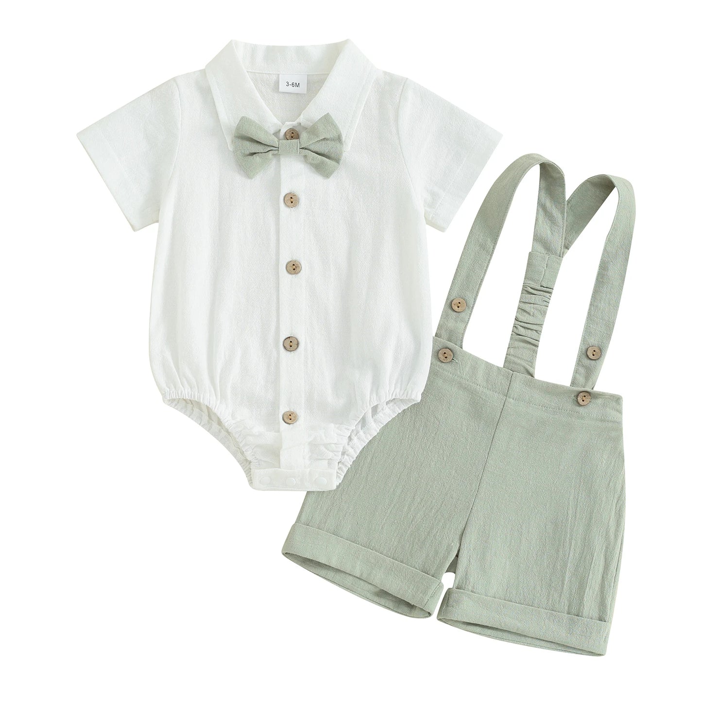 Baby Boy Outfits Short Sleeves Romper with Bow Tie Overalls Short Set