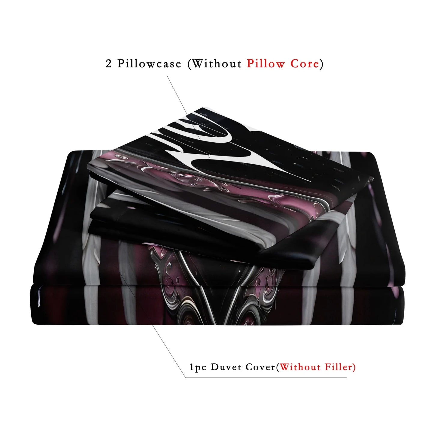3pcs Set Valentine'S Day Gothic Heart Couple Wings Print Duvet Cover Set, King And Queen Style Bedding Set, Birthday Gift