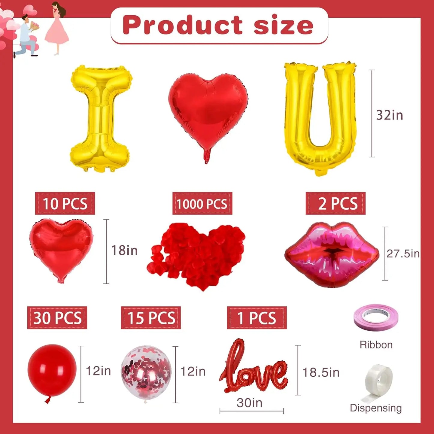 I Love You set Blue Sliver/red balloons kit Include Heart Shaped Balloons and Artificial Rose Petals Kit for Valentines Party
