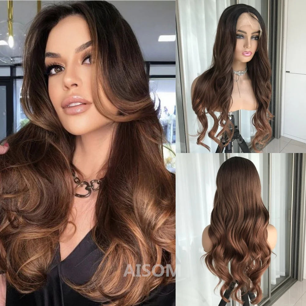 Ash Blonde Body Wave Lace Front Wig – Pre‑Plucked Long Wavy Synthetic Lace Frontal for Women