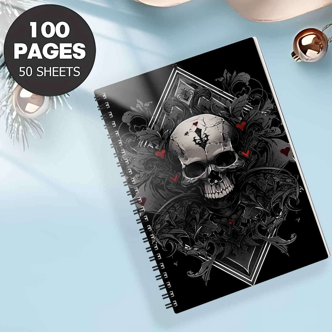 Gothic Skull Spiral Notebook with Red Heart & Ornate Gothic Symbols - Dark Aesthetic Hard Cover Journal, Perforated Pages & Horizontal Ruled Paper for Art, Gothic Diary, Sketchbook - Ideal for, s, Dark Theme Lovers