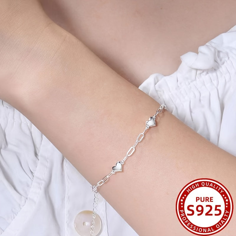 1pc Elegant 925 Sterling Silver Heart Charm Bracelet, Adjustable Anti-Allergy Sexy Chain Link Design Jewelry for Women, Party and Banquet Accessory