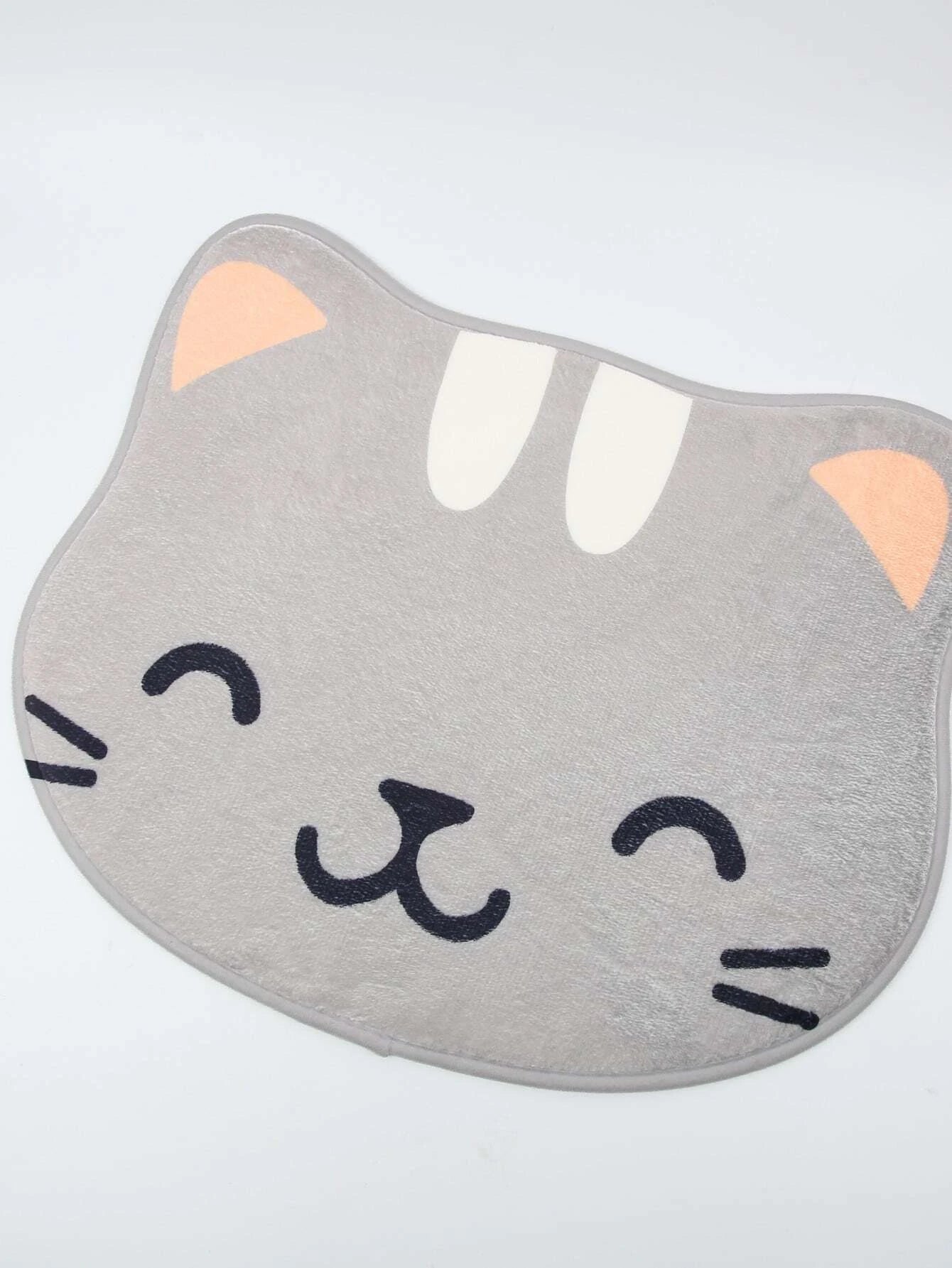 1Pc Grey Cat Cute Rug, Bathroom Non-Slip Floor Mat, Cartoon Washable Doormat for Bedroom/Living Room