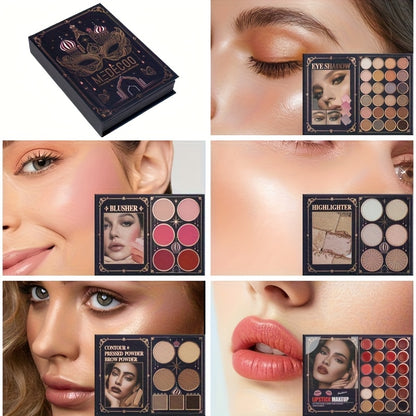 All-in-One Book-Style Makeup Palette with Eyeshadow, Blush, Highlighter, Contour & Lip Gloss - Multi-Functional One-Pan Product for Women &, Beauty Gift, Compact Palette Suitable for -the- Makeup Looks