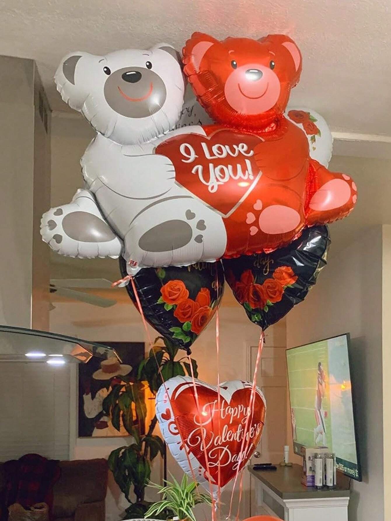 1Pc 28-Inch Valentine'S Day Teddy Bear Foil Balloon with Red Bear, White Bear Holding I Love You Heart-Shaped Pattern, Great for Valentine'S Day Decorations