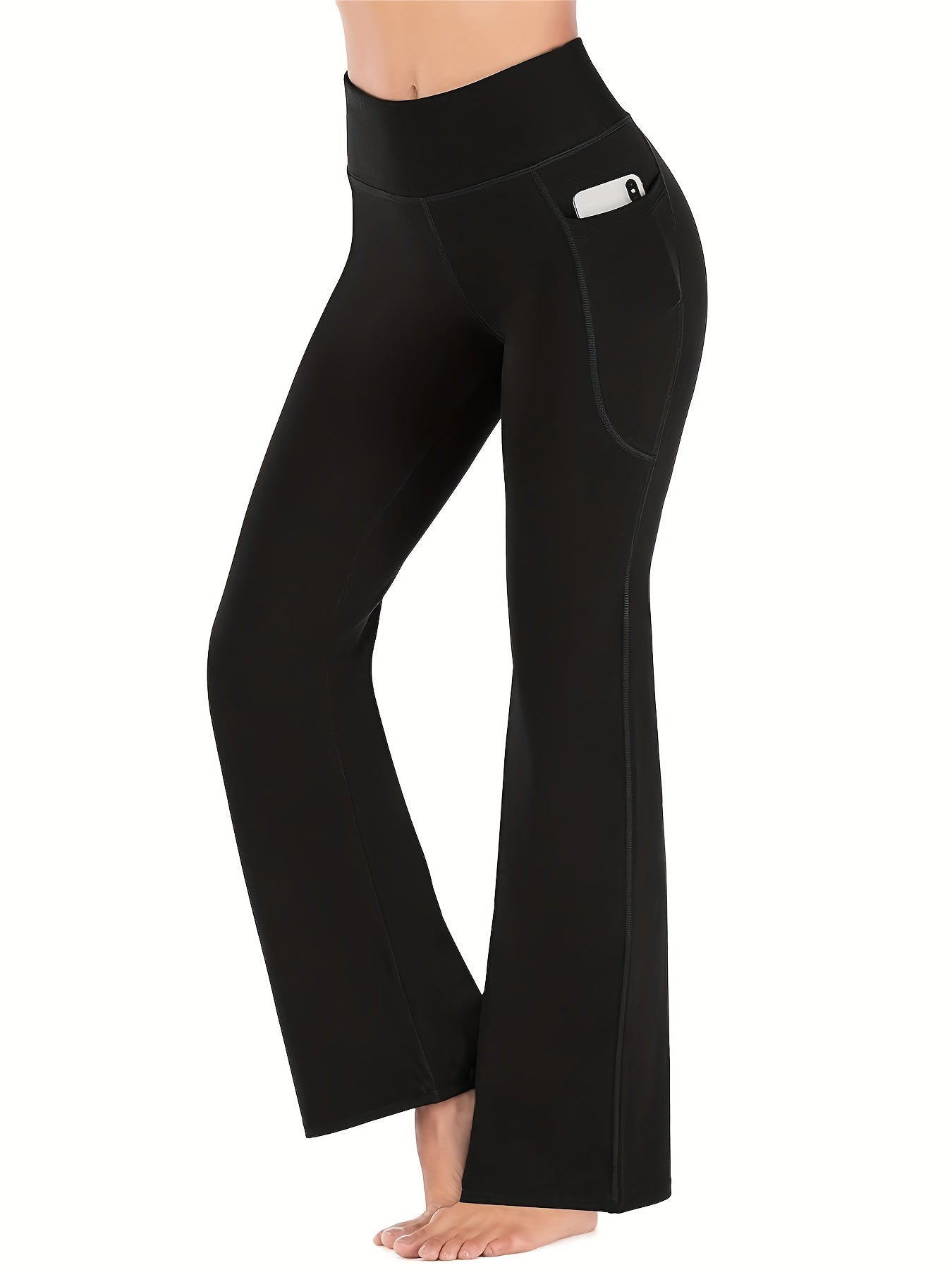 Women's High Waist Bootcut Yoga Pants with Slimming Effect and Convenient Pockets - Perfect for Fitness and Workout Activities