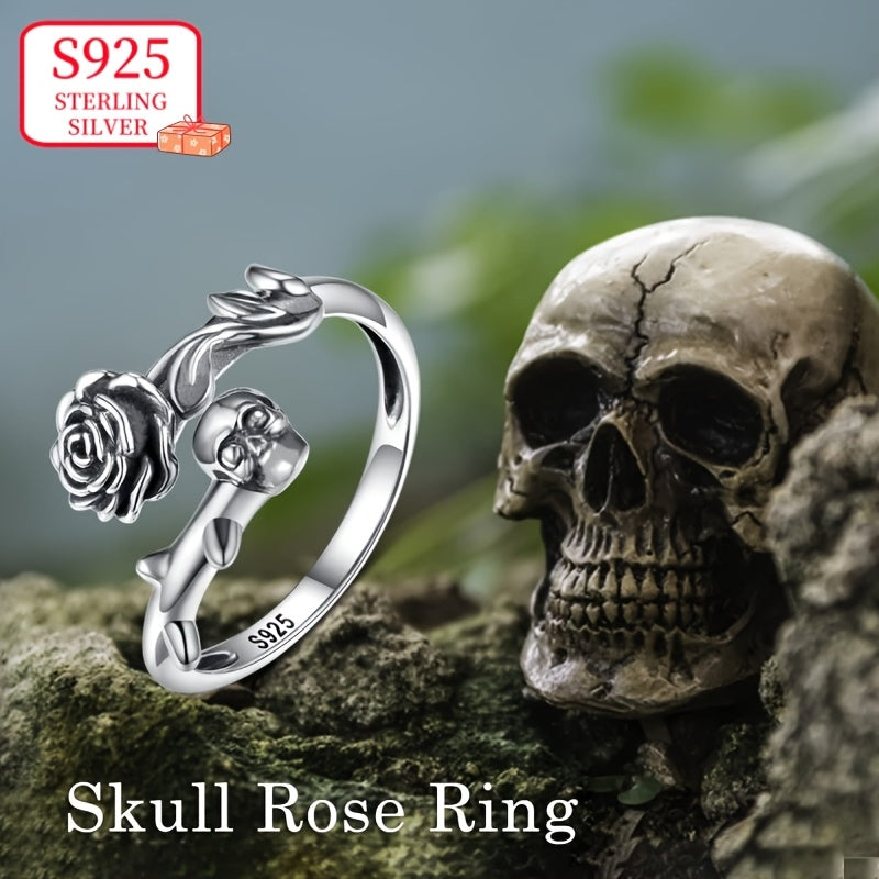 Women'S Skull Ring 925 Sterling Silver Gothic Ring Open Rose Gothic Punk Ring, Gothic Fashion, Punk Accessories, Skull Jewelry, Dark Aesthetic, Durable Jewelry, Handcrafted Ring, Statement Ring, Women'S Jewelry, Gothic Style