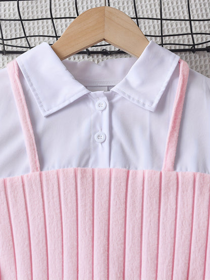 2pcs Solid Color Elegant Long-Sleeve Blouse Top + Comfy Slim Pants Set - Stylish & Casual Outfit for Girls Spring Fall Outdoor Gift