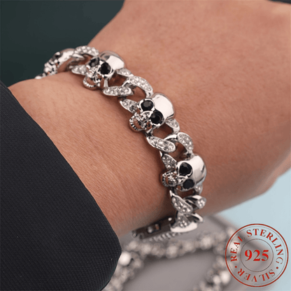 1pc 925 Silver Punk-Style Skull Bracelet | Gothic Jewelry, Avant-Garde Universal Design, Halloween Accessory, Creative Skull Pattern, Durable, Suitable for Party and Banquet Occasions