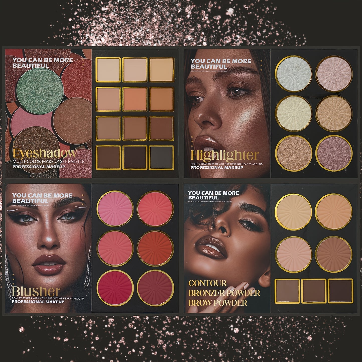 All-in-One Book-Style Makeup Palette with Eyeshadow, Blush, Highlighter, Contour & Lip Gloss - Multi-Functional One-Pan Product for Women &, Beauty Gift, Compact Palette Suitable for -the- Makeup Looks