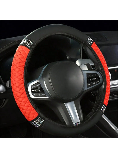 Bling Soft Leather Car Steering Wheel Cover Non-Slip Heat and Cold Protector without Inner Ring