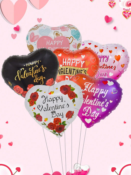 6Pcs 18Inch Heart Happy Valentine'S Day Foil Balloons Helium Balloon Valentine'S Day Decorations Random Style