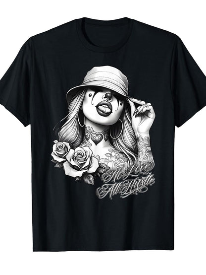 2025Current fashion style Hip-hop Student One sizeMen'S & Women'S Chicana Payasa Tattoo Chola Graphic T-Shirt | Comfortable, Breathable, Crew Neck, Medium Stretch Fabric, Perfect for Exercise, Party Gatherings, Fitness, Gift