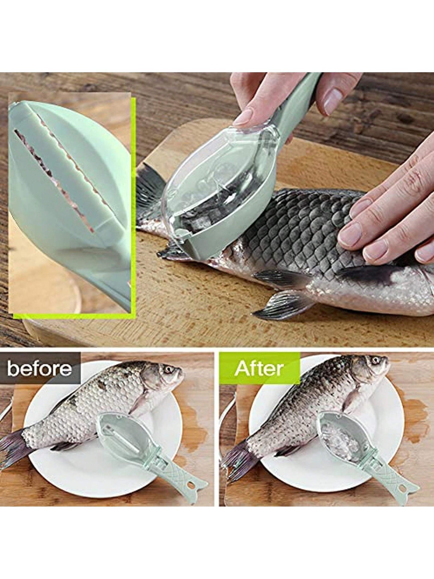 1Pc Fish Scaler, Fast Fish Scale Remover, Fish Descaler Tool Skin Brush Scraping Cleaning Peeler Scraper Green, Kitchen Stuff Camping