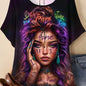 Women's Plus Size Tummy-Control Short Sleeve T-Shirt with Tattoo Print - Soft Stretch Fabric, Plus Size Friendly for all-Season Casual & Party Wear - Machine Washable Round Neck Top