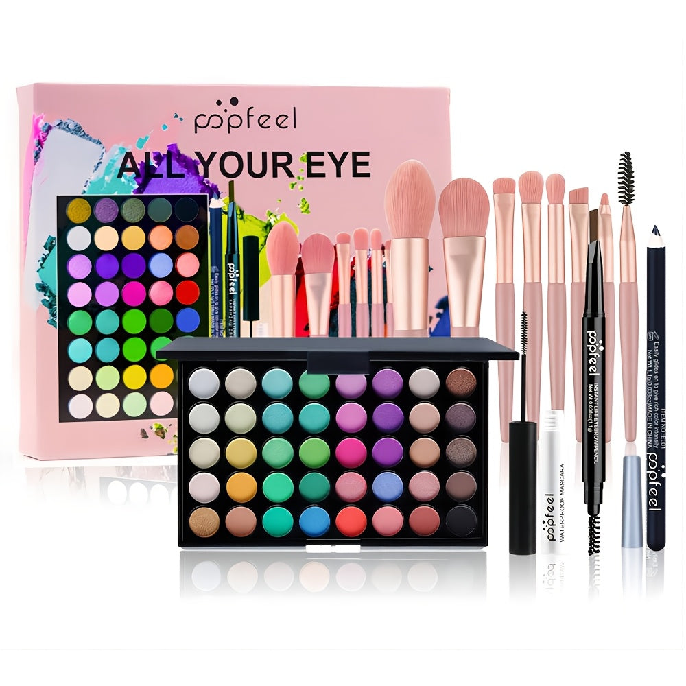 A 40-Shade Christmas Eyeshadow Palette Makeup Kit That Includes Mascara, Eyeshadow Brushes, Eyeliner, And Eyebrow Pencils, Perfect for Beginners. Ideal As a Valentine'S Day Gift for Winter Makeup Enthusiasts