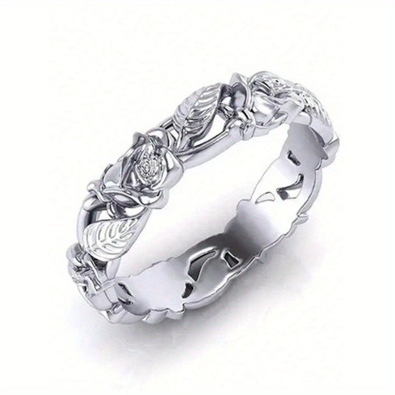 Vintage Elegant Gothic Style Flower Ring For Wedding Engagement Anniversary Party Band Jewelry Men's Women's Ring Valentine's Day Gift