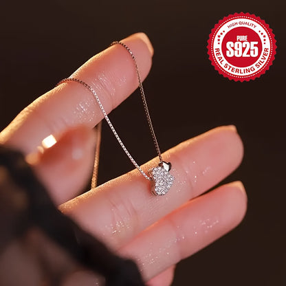 925 Silver Heart-Shaped Pendant Necklace, Luxurious Women'S Collarbone Chain - Cute/ Bohemian Style, Suitable for Daily Wear Gatherings, Love, Simple, Necklace for Women High Quality, Simple Necklaces for Women, Long Necklace