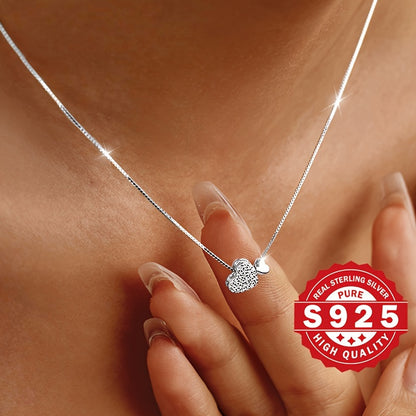 925 Silver Heart-Shaped Pendant Necklace, Luxurious Women'S Collarbone Chain - Cute/ Bohemian Style, Suitable for Daily Wear Gatherings, Love, Simple, Necklace for Women High Quality, Simple Necklaces for Women, Long Necklace
