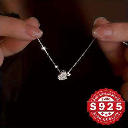 925 Silver Heart-Shaped Pendant Necklace, Luxurious Women'S Collarbone Chain - Cute/ Bohemian Style, Suitable for Daily Wear Gatherings, Love, Simple, Necklace for Women High Quality, Simple Necklaces for Women, Long Necklace
