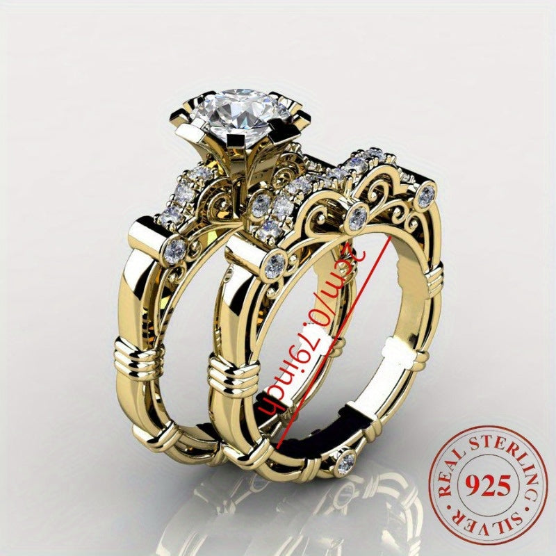 2pcs of 925 Silver Engagement and Wedding Ring Sets, Couple Ring Sets, Women's Couple Ring Sets
