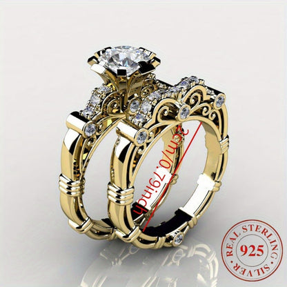 2pcs of 925 Silver Engagement and Wedding Ring Sets, Couple Ring Sets, Women's Couple Ring Sets