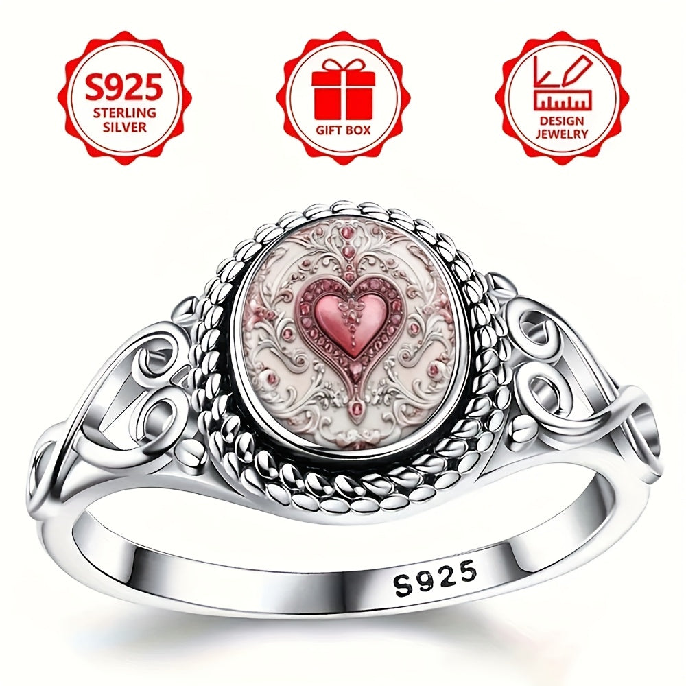 A Silvery Featuring a Chic Pink Faux Heart Design, Perfect for Bohemian Engagement And Wedding Occasions, with an Oval Form, Suitable As a Daily Gift, And Versatile for Any Season | Bohemian Style Ring | Sturdy Metal , For Te
