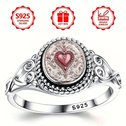 A Silvery Featuring a Chic Pink Faux Heart Design, Perfect for Bohemian Engagement And Wedding Occasions, with an Oval Form, Suitable As a Daily Gift, And Versatile for Any Season | Bohemian Style Ring | Sturdy Metal , For Te