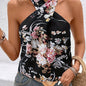 Vibrant Floral Print Blouse - Stylish Cross Halter Neckline, Sleeveless, Flowy Loose Fit - Perfect for Spring and Summer Outfits, Womens Comfortable Clothing