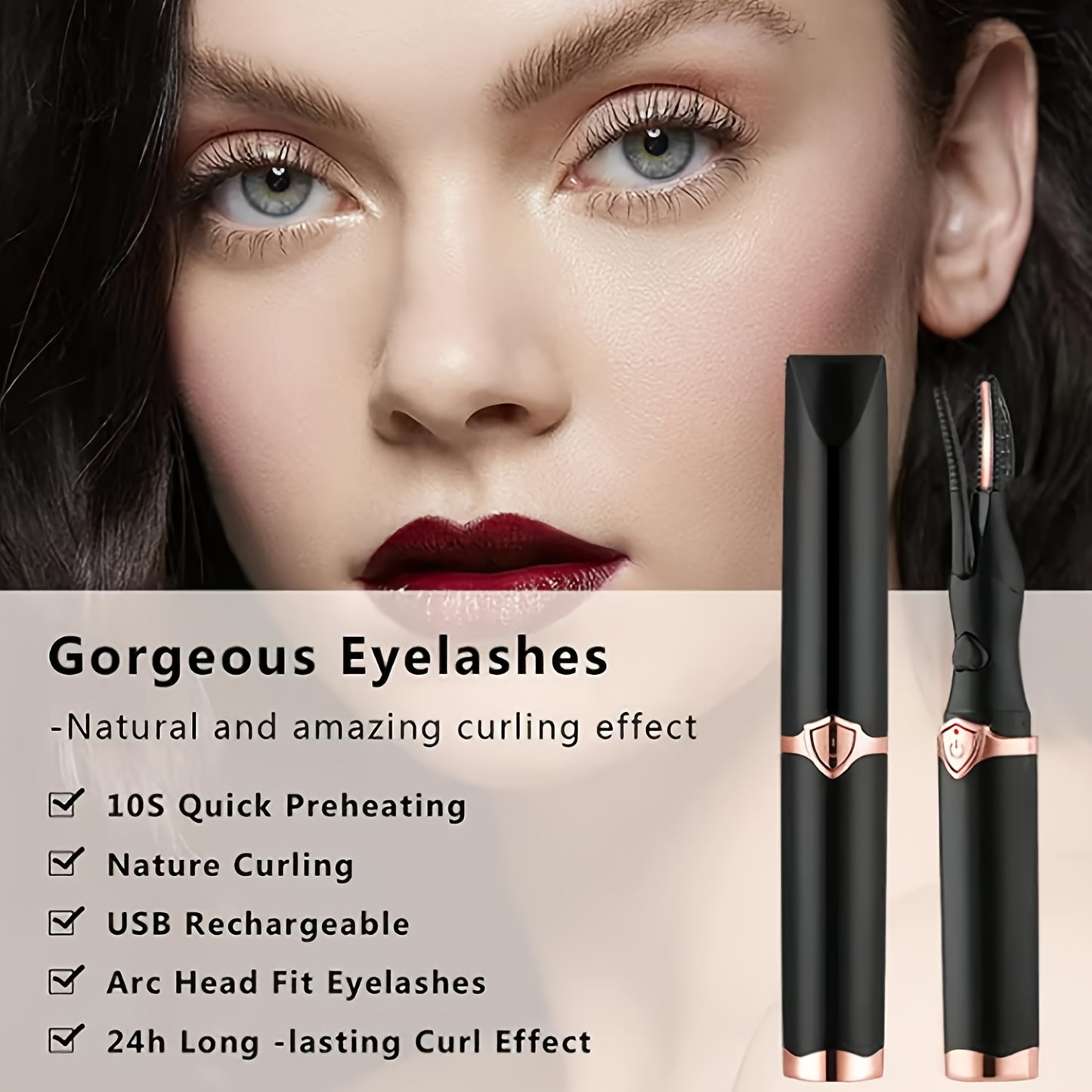 Heated Eyelash Curler USB- 2-in-1 with Comb & Clip-Type/Comb Attachment - 3  Settings, Long-Lasting Curling for Volume/Definition, USB-Rechargeable Lash Curler (Compatible with USB-Ports) - Women's Beauty Gift