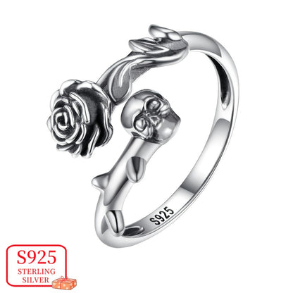 Women'S Skull Ring 925 Sterling Silver Gothic Ring Open Rose Gothic Punk Ring, Gothic Fashion, Punk Accessories, Skull Jewelry, Dark Aesthetic, Durable Jewelry, Handcrafted Ring, Statement Ring, Women'S Jewelry, Gothic Style