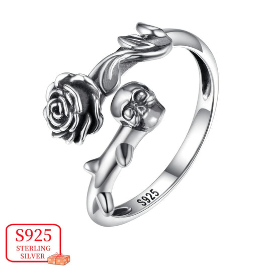 Women'S Skull Ring 925 Sterling Silver Gothic Ring Open Rose Gothic Punk Ring, Gothic Fashion, Punk Accessories, Skull Jewelry, Dark Aesthetic, Durable Jewelry, Handcrafted Ring, Statement Ring, Women'S Jewelry, Gothic Style