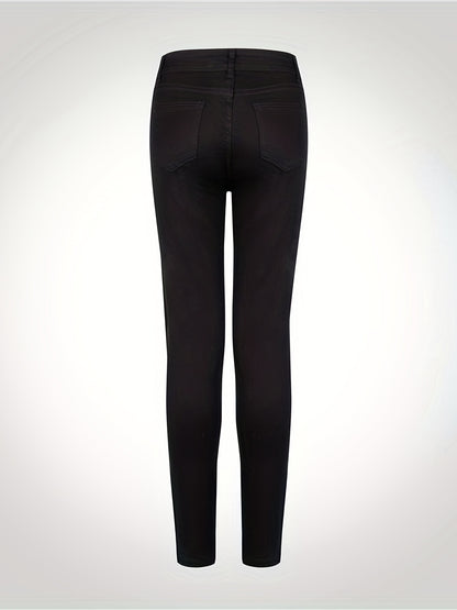 White Ripped Holes Straigh Jeans, Slash Pockets Distressed Non-Stretch Denim Pants, Women's Denim Jeans & Clothing