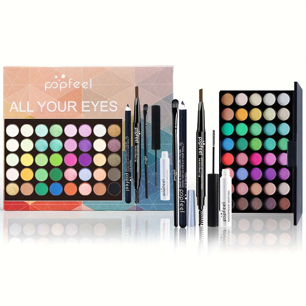 A 40-Shade Christmas Eyeshadow Palette Makeup Kit That Includes Mascara, Eyeshadow Brushes, Eyeliner, And Eyebrow Pencils, Perfect for Beginners. Ideal As a Valentine'S Day Gift for Winter Makeup Enthusiasts
