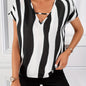 Striped V Neck Blouse, Casual Cap Sleeve Summer Blouse, Women's Clothing