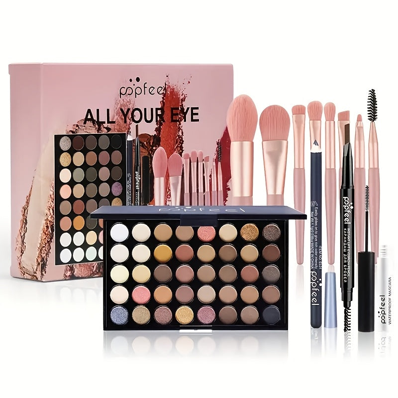 A 40-Shade Christmas Eyeshadow Palette Makeup Kit That Includes Mascara, Eyeshadow Brushes, Eyeliner, And Eyebrow Pencils, Perfect for Beginners. Ideal As a Valentine'S Day Gift for Winter Makeup Enthusiasts