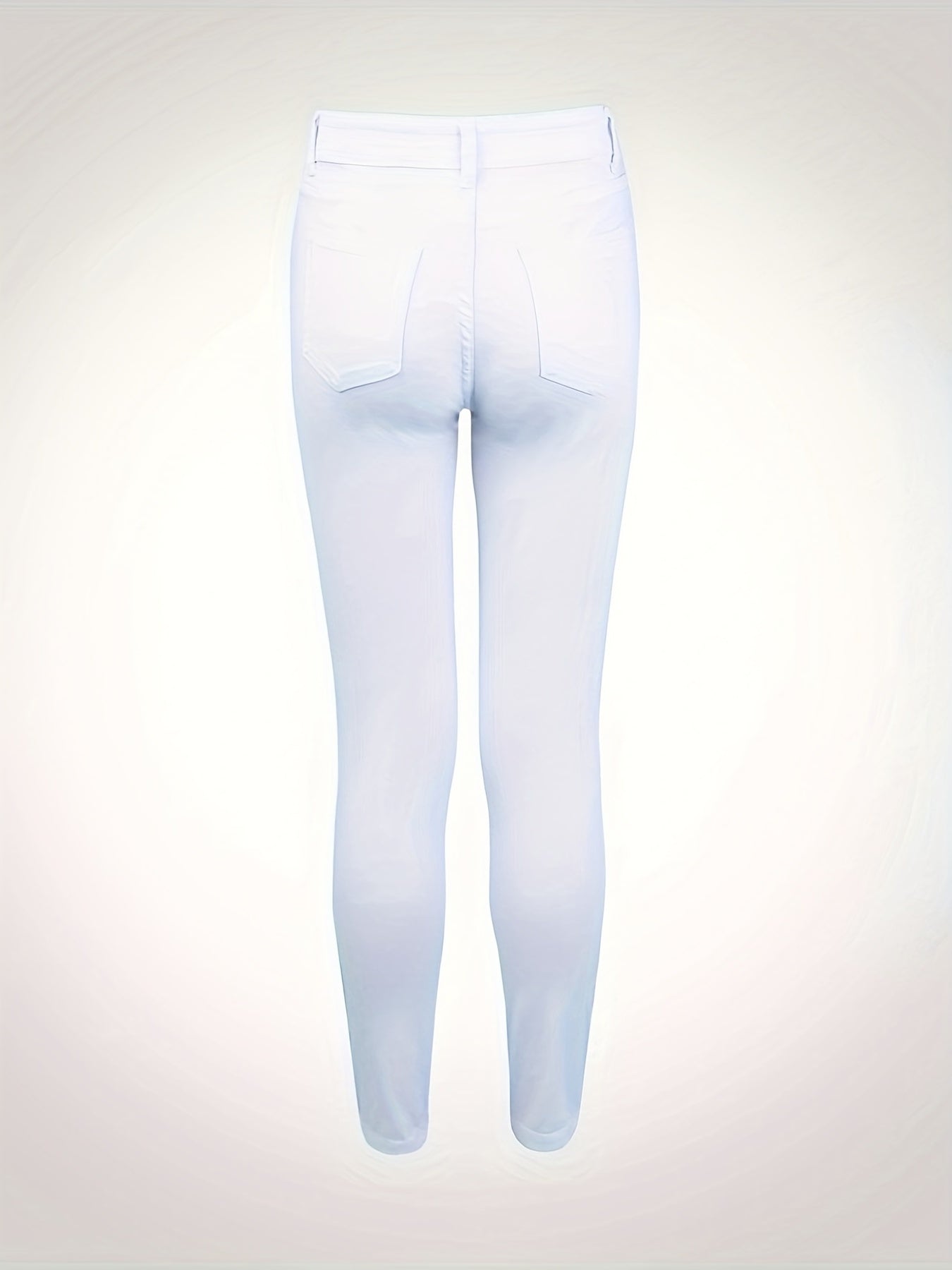 White Ripped Holes Straigh Jeans, Slash Pockets Distressed Non-Stretch Denim Pants, Women's Denim Jeans & Clothing